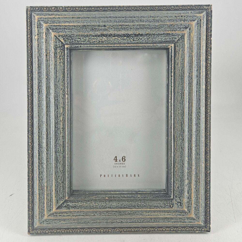 Pottery Barn picture Frame distressed fluted weathered blue grey wood
